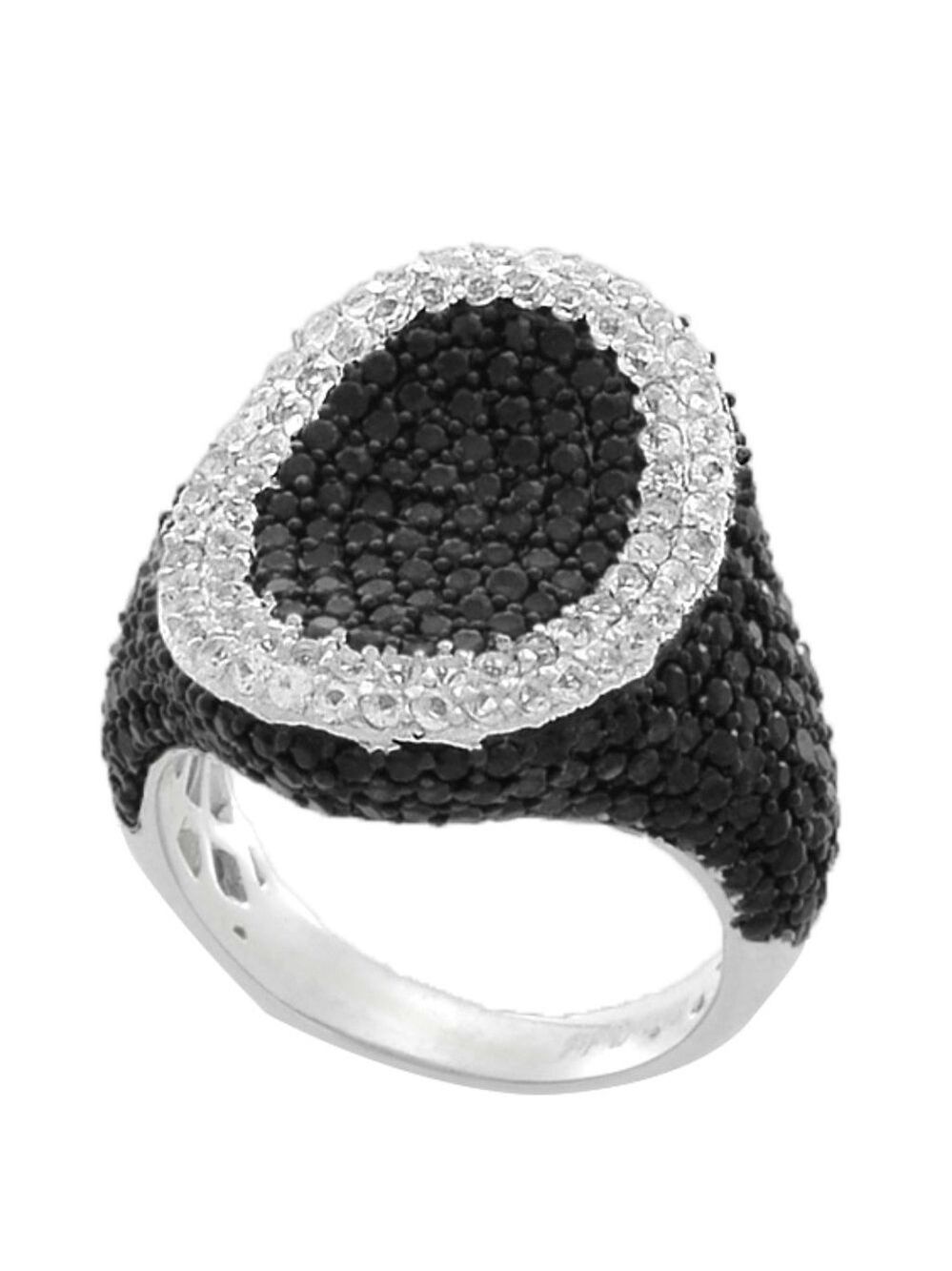 Black Spinel & White Topaz Vintage-Inspired size 7 Ring